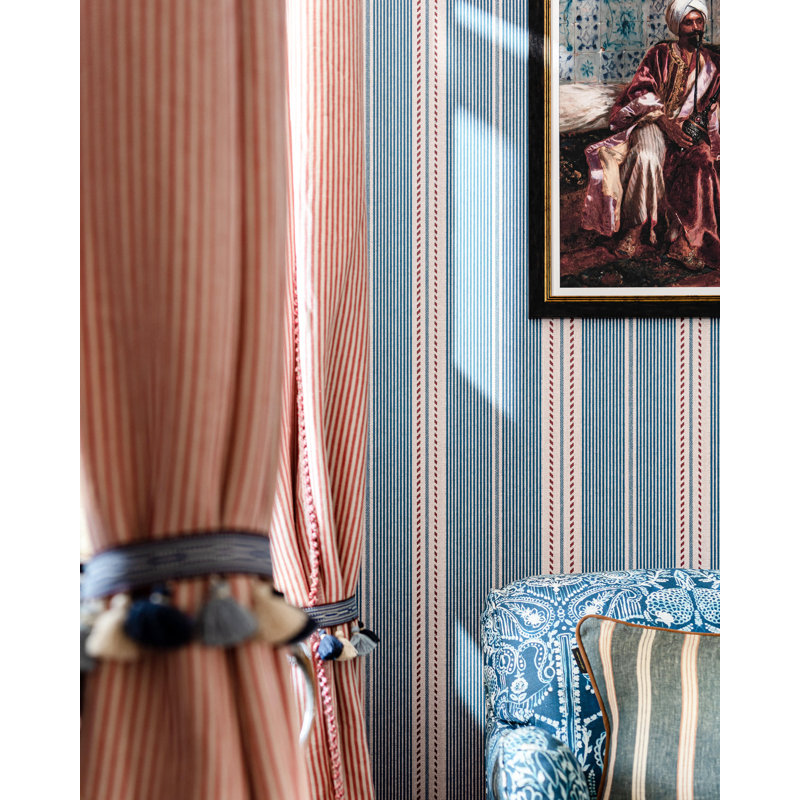 Tales Of Maghreb Striped Wallpaper Roll, Blue/Red/Taupe