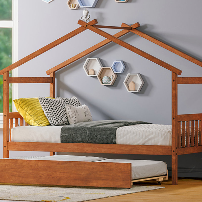 Saunderton Wooden House Bed with Trundle, Twin, Walnut