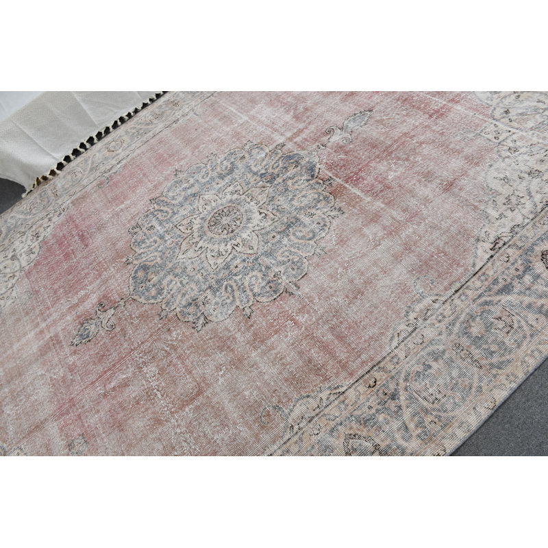 Tapis rétro rétro surdimensionné Anatolian sur fond médaillon rouge idéal pour le décor de salon bleu / rouge