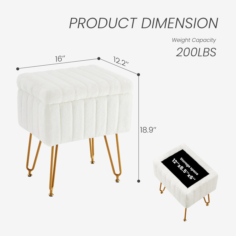 Modern Vanity Stool Chair with 4 Metal Legs, Multiuse Foot Rest for Makeup Room Bedroom