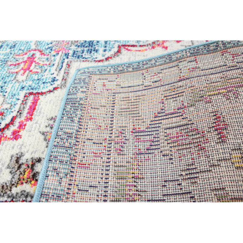 Tapis oriental rose / bleu / ivoire Osias, Rectangle 8 pi 6 po x 11 pi 6 po