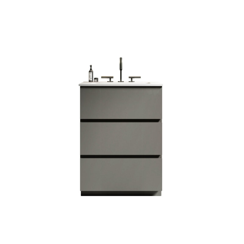 TIA 24"  Bathroom Vanity With Sink With 3 Faucet Holes  with Drawer,Bathroom Storage Cabinet, Gray