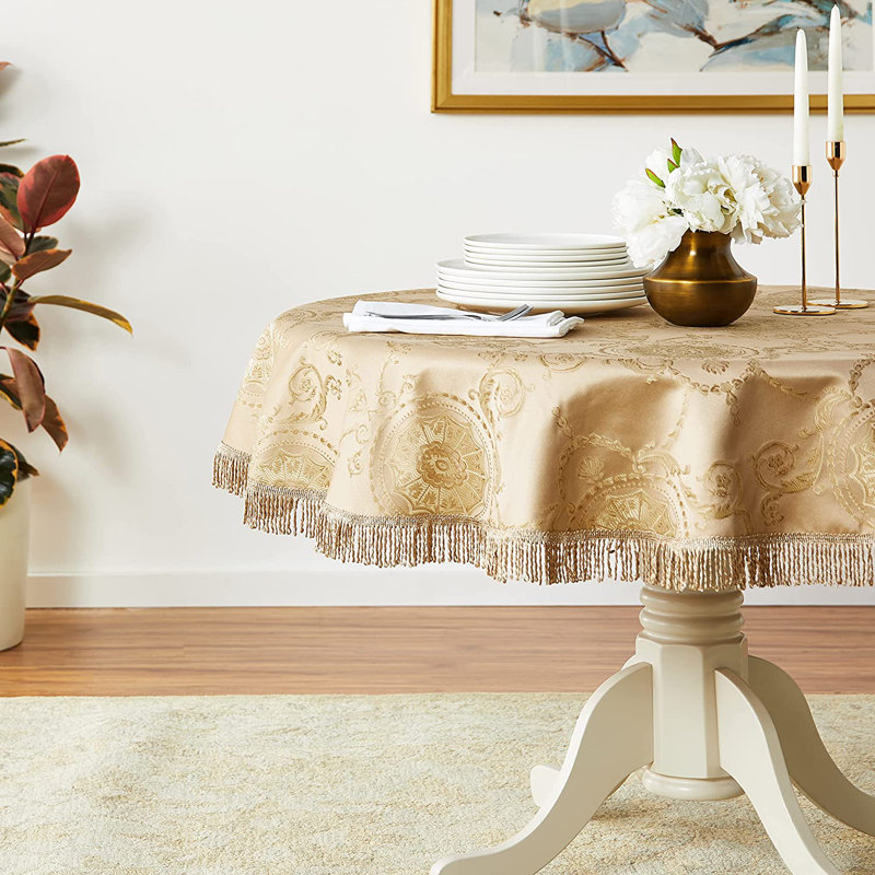 Bloch Floral Tablecloth, 60" W Round, Gold