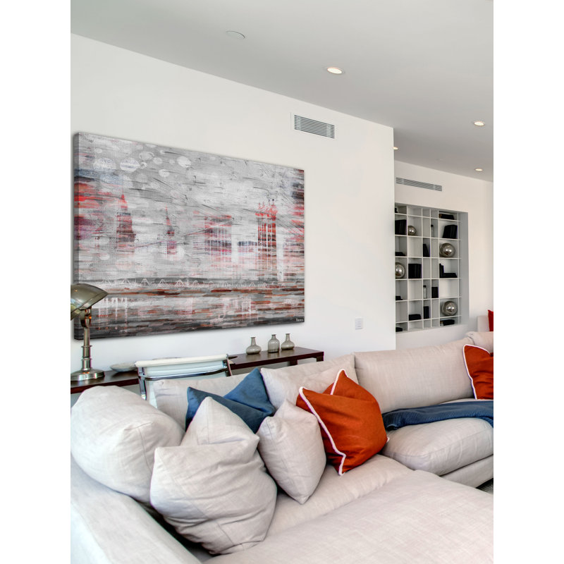 Abstract Red and Gray Cityscape Canvas Print, 18" x 12"