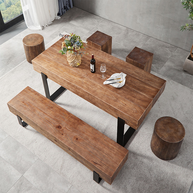 Rustic Dining Table: Solid Wood & Metal Iron Legs, 30.71" H x 29.53" L x 70.87" W