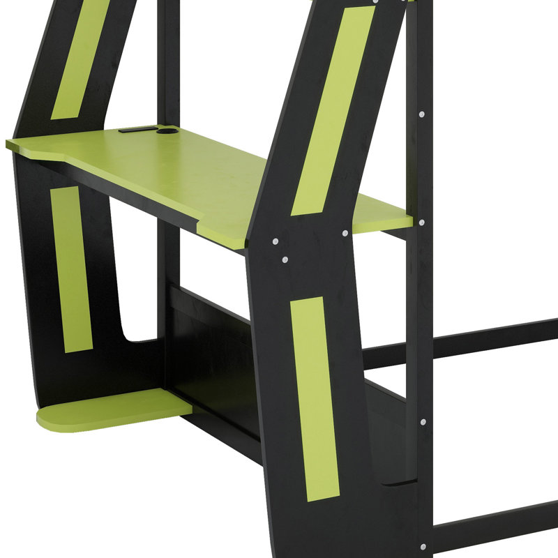 Lit superposé Gaming avec bureau RVB surdimensionné monté sur le côté, ports de charge USB et œillet pour câble, bande lumineuse à DEL, structure Loft Esports robuste - conception fraîche