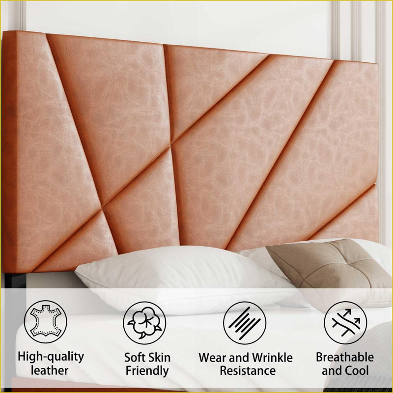 Structure de lit plateforme grand en métal avec rangement sous le lit, aucun sommier nécessaire, brun rétro pour chambre principale / d'amis