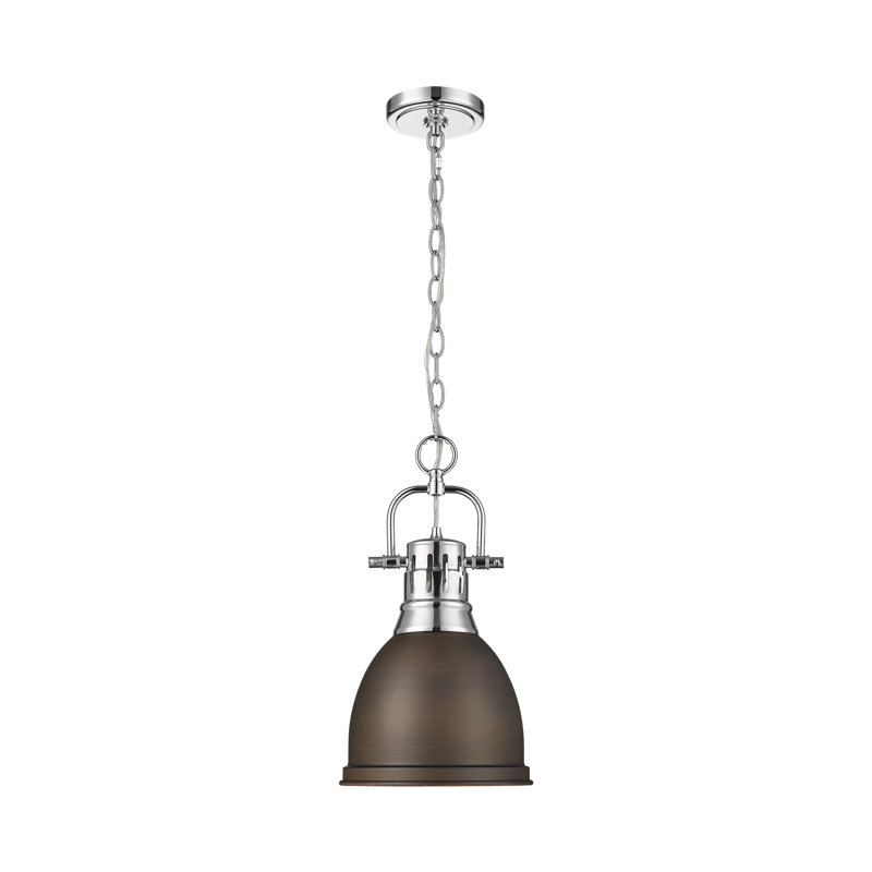Luminaire suspendu 1 lumière avec chaîne Cajoux, H 8,875 po x l 8,875 po, Bronze huilé, Chrome chrome