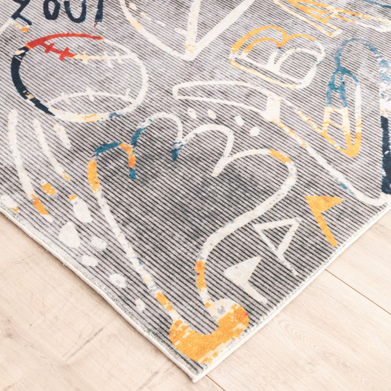 Sportsglyphs Grey Tones Baseball Power Loom Polyester Area Rug, Square 8'