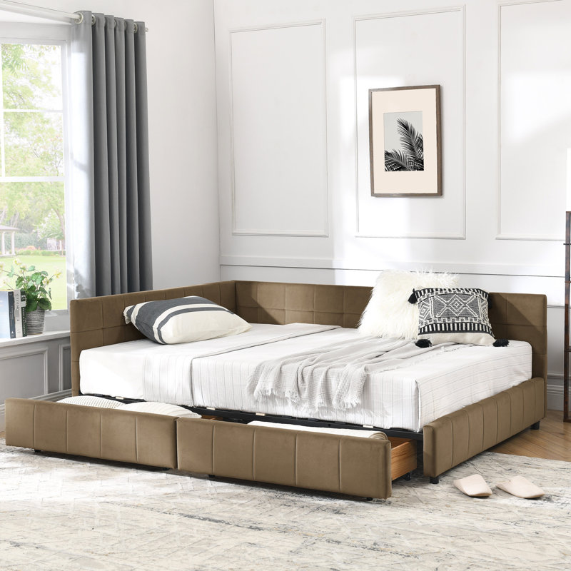 Lit de jour confortable en velours - et pour plus de confort, brun, Brown