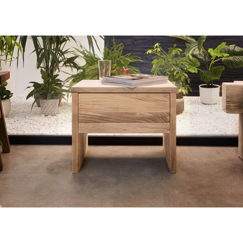 Jangali 35cm W Solid Wood Bedside Table, Oak