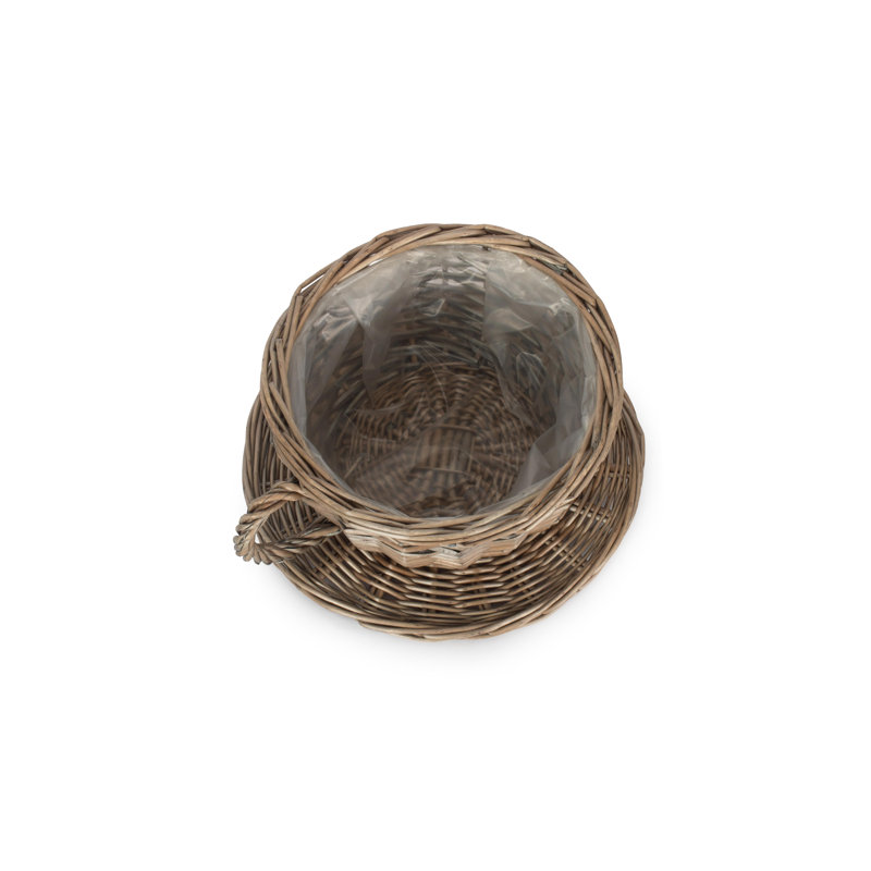 Wicker Tea Cup Shaped Lined Basket Planter