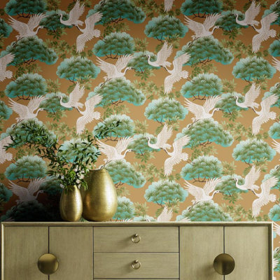 Sprig and Heron 27' L x 27" W Wallpaper Roll