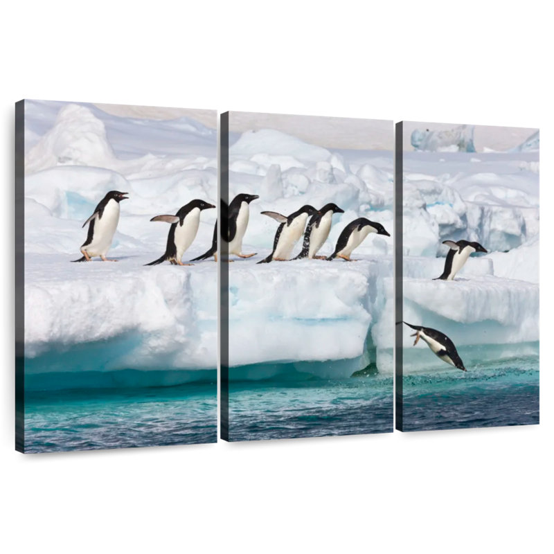Alvord Adelie Penguins Diving, 36" H x 57" W