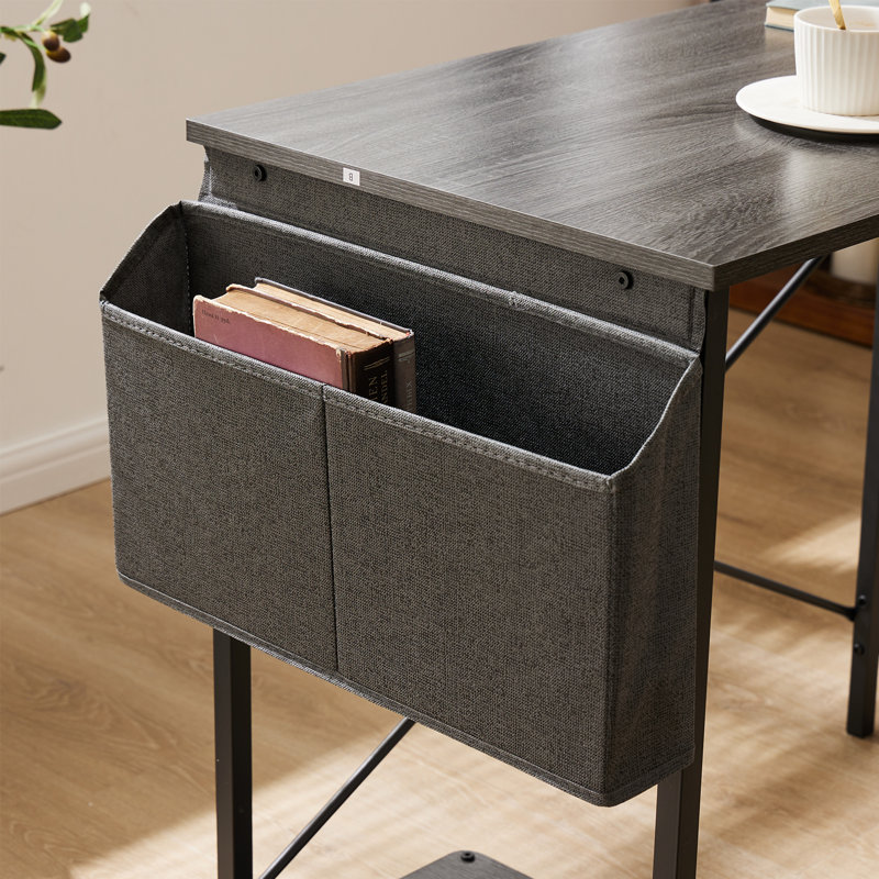 Ensemble de bureau et de chaise: bureau d'ordinateur en L et chaise de bureau en filet, Chaise grise / bureau gris