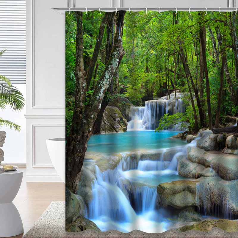Rideau de douche avec 12 crochets Erawan Waterfall, L 72 po x l 72 po
