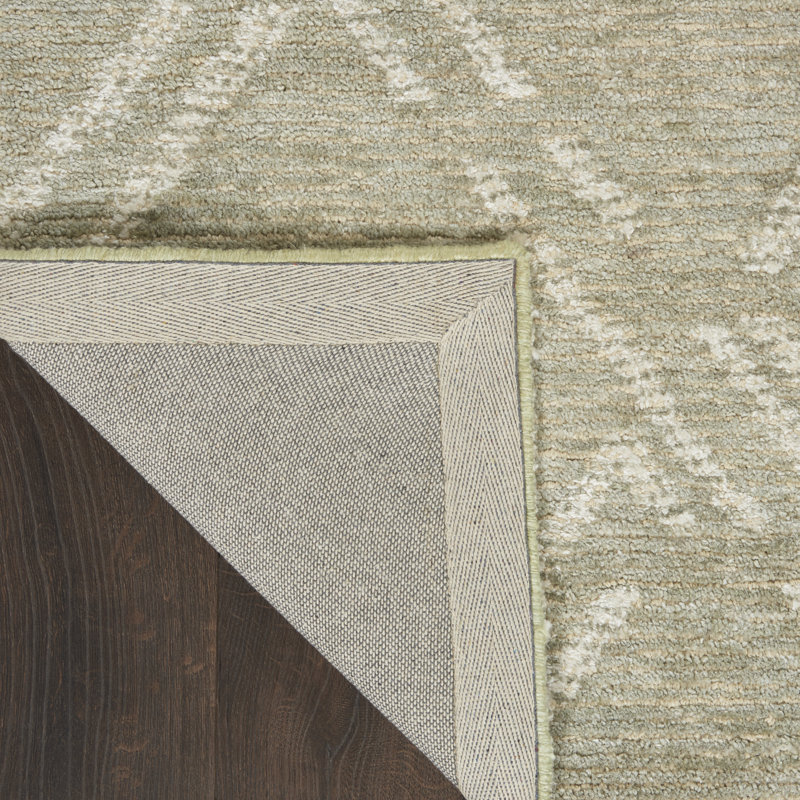 Tapis vert moderne fait à la main Michal, Tapis de couloir 2 pi 3 po x 7 pi 6 po