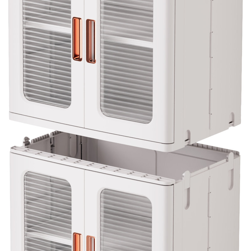 Bacs de rangement pliables empilables à 3 niveaux Adelaine, armoire de rangement en plastique 300 pte avec tablettes réglables, portes et roues magnétiques