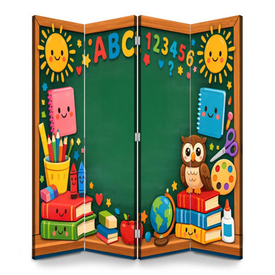 Retour à l'école 4 panneaux paravent paravent Cloison de classe royale colorée ABCs 123s Fournitures scolaires Toile séparateur de pièce Paravent de protection autoportant Cloison d'intimité