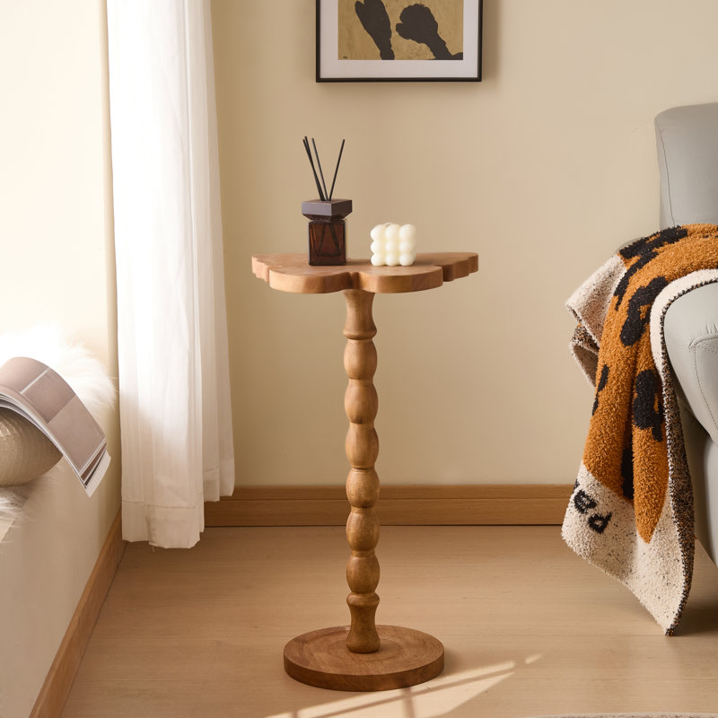 Solid Wood Pedestal End Table, Brown Top/Dark Brown Wood Base