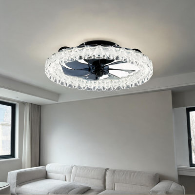 Ventilateur de plafond avec acrylique noir mat et PC, commande à distance et circulation d'air saisonnière, moteur à courant continu