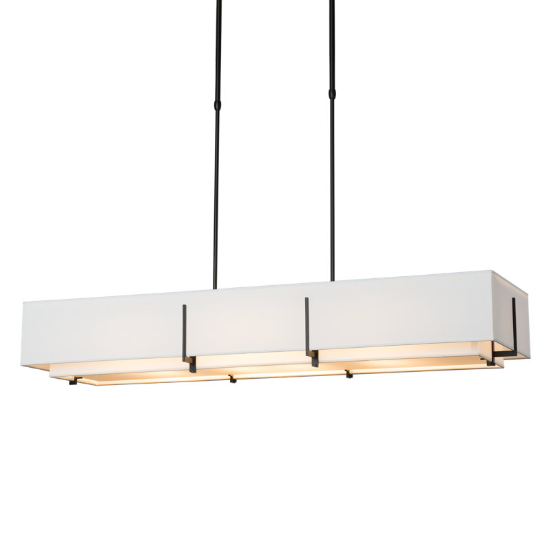 Luminaire suspendu linéaire unique à 4 lumières Exos, Noir, Abat-jour naturel Anna