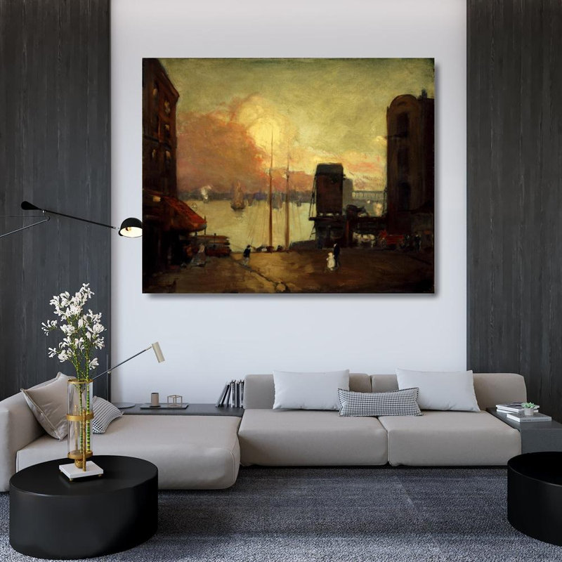 «Cumulus Clouds, East River» par Robert Henri - Art mural sur toile tendue avec châssis, H 33 po x l 48 po