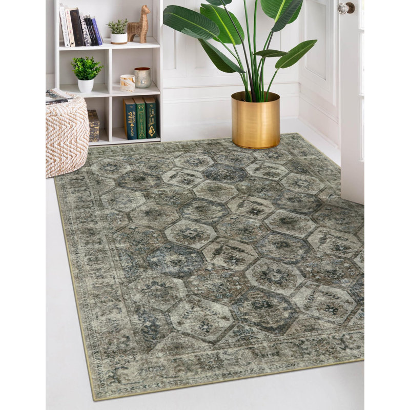  Tapis marocain à motif floral moelleux avec base antidérapante, Rectangle 5 pi x 7 pi