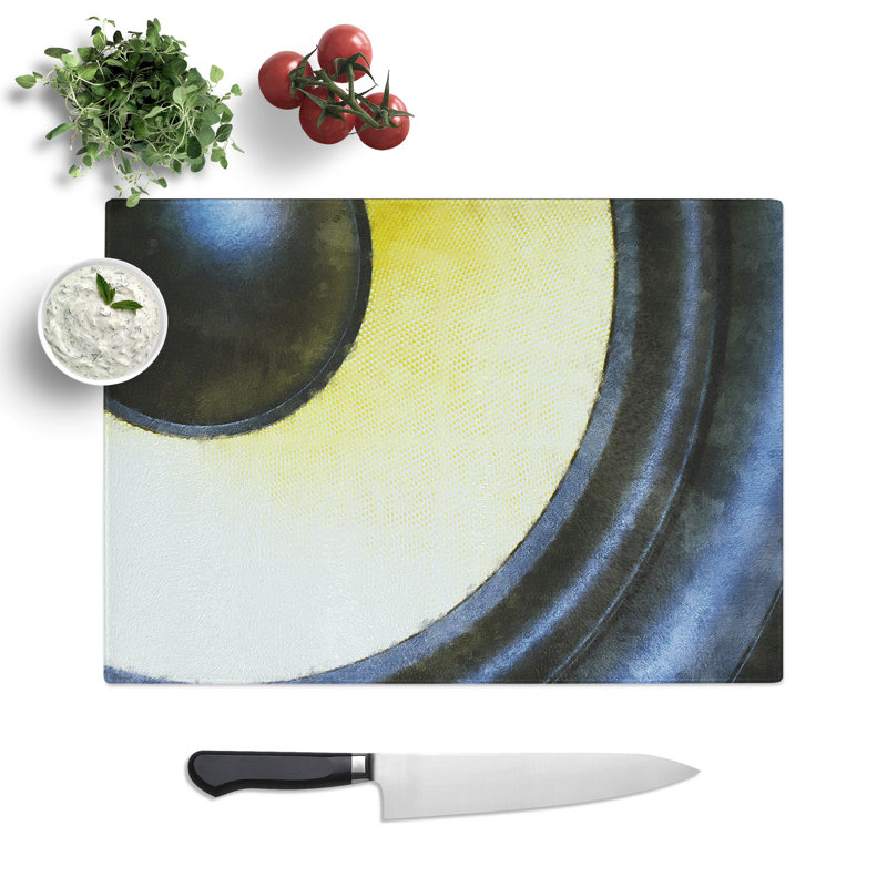 Yellow Speaker Painting Chopping Board, 0.4cm H x 28.5cm W x 39cm L