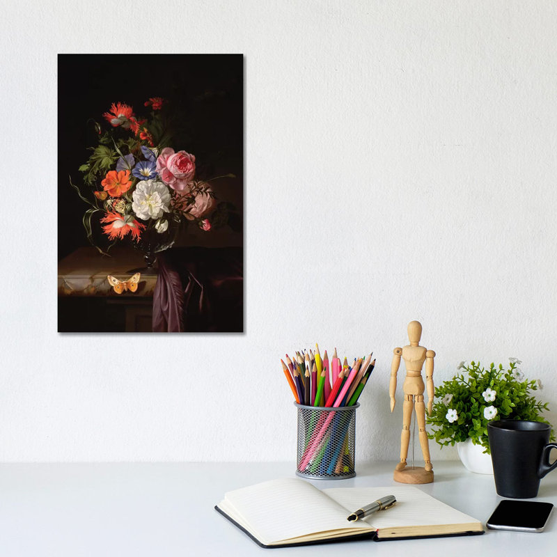 A Still Life Of Flowers In A Vase On A Ledge by Rachel Ruysch - Wrapped Canvas Painting, 30.48cm H x 20.32cm W  x 1.91cm D