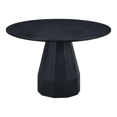 Table de salle à manger ronde extérieure avec plateau en béton, base en acier géométrique, 4 sièges, plateau de table en composite robuste, mobilier de salle à manger universel intérieur et extérieur en noir