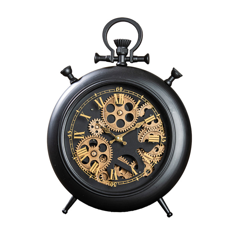 Roman Numeral Metal Mechanical Tabletop Clock
