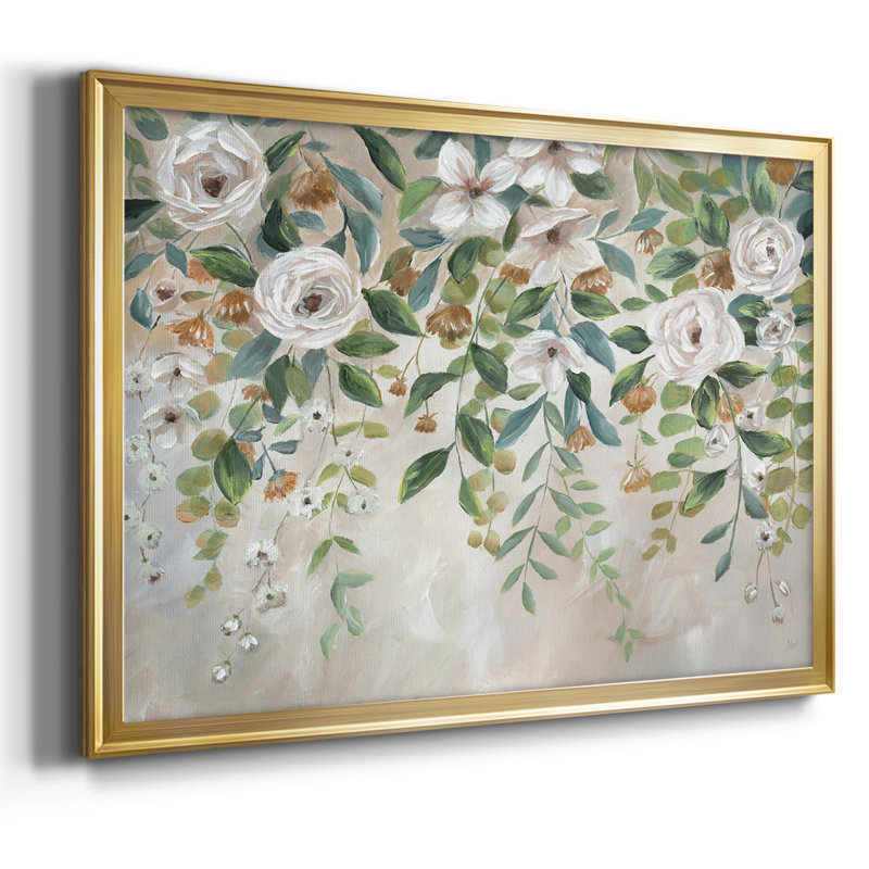 Cascade de fleurs encadrées sur toile, H 14 po x l 20 po x P 1,5 po, Or
