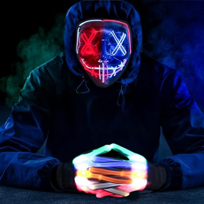 Halloween Mask Glowing Gloves For Halloween Costume Cosplay Party Led Light Up Scary Masks For Halloween Party