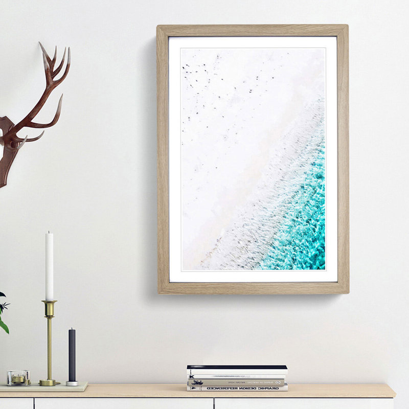 Beach in Bathalaa Maldives in Abstract - Picture Frame Graphic Art Print, 36cm H x 27cm W x 2cm D, Oak Framed