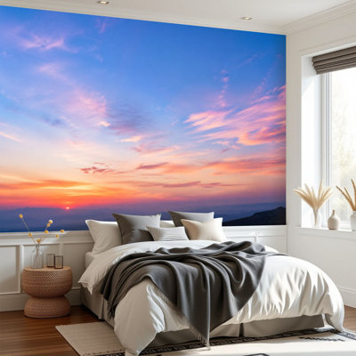 Papier peint adhésif peler et coller coucher de soleil ciel flou doux pastel nuageux dégradé nuage station balnéaire papier autocollant amovible contact mural pour salon chambre à coucher H 69 po x l 96 po