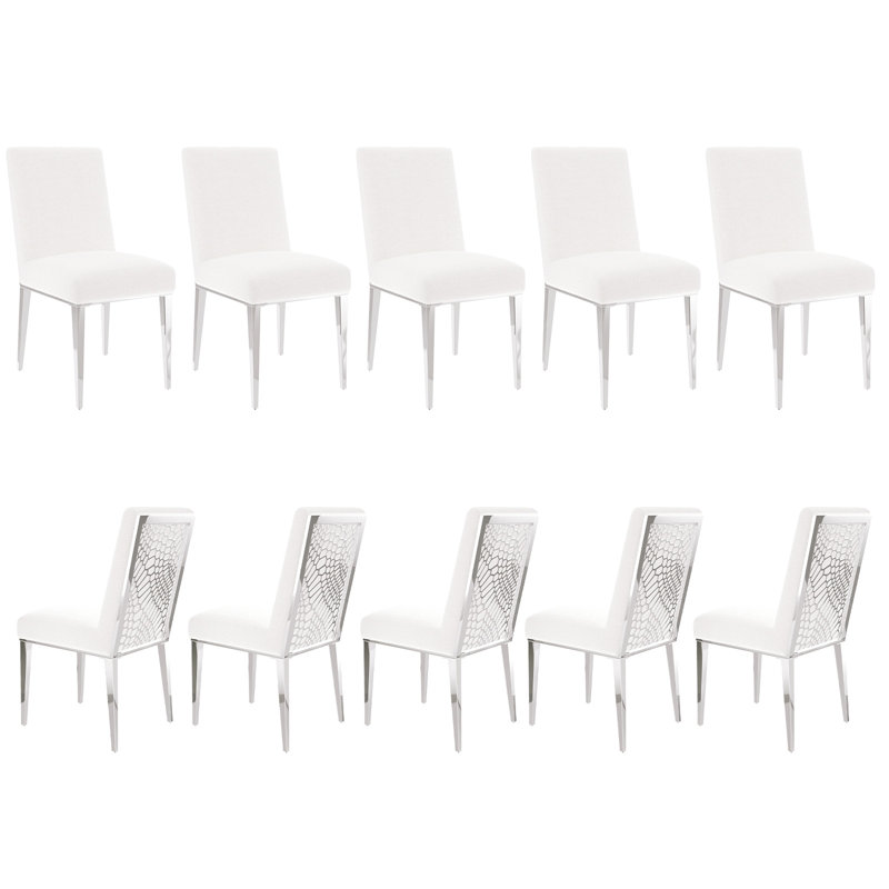 Ensemble de 10 chaises blanches et argentées