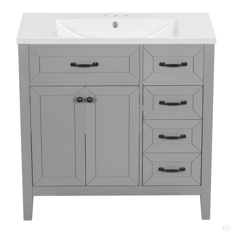 36" Bathroom Vanity With Sink Combo, Bathroom Cabinet With Drawers, Solid Frame And MDF Board, Grey, Black