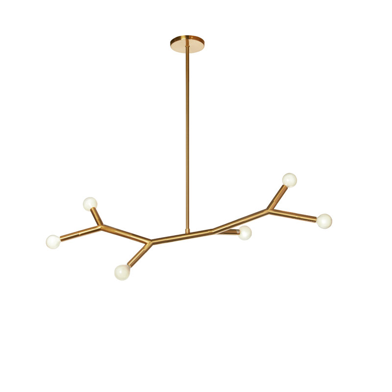 Luminaire suspendu horizontal 6 lumières Rowley, Laiton vieilli