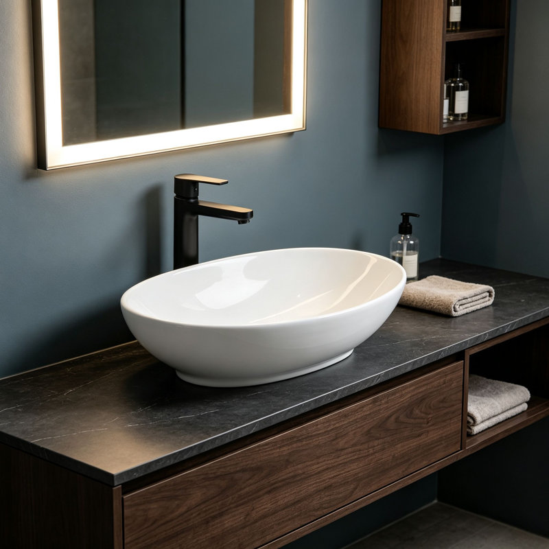 Lavabo de salle de bain ovale en céramique blanche 16 po Topcraft