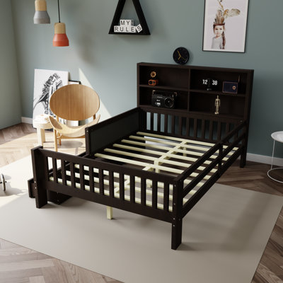 White Wood Full Platform Bed With Chalkboard And Drawers by Latitude Run
