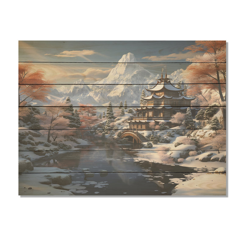 Paysage de montagne du temple bouddhiste de Chine - Chine sur impression sur bois, H 10 po x l 20 po x P 0,78 po
