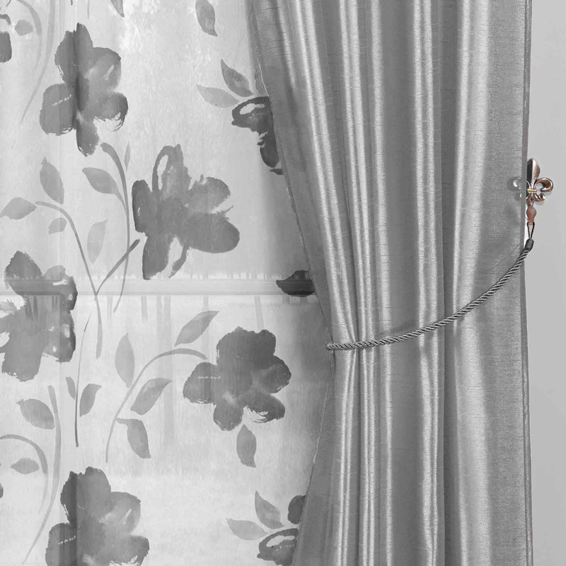 Rideau en polyester Jorgan, Gris / blanc