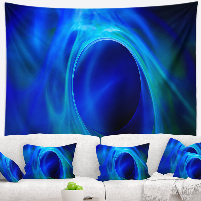 Tapisserie texturé de bleu psychédélique à cercle abstrait, H 50 po x l 60 po