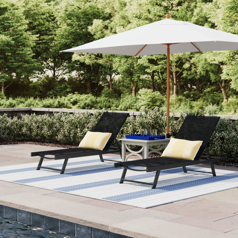 Outdoor Metal Chaise Lounge Set, Black