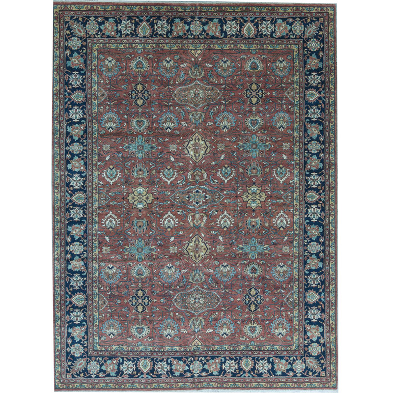 Tapis rouge et bleu noué à la main de haute qualité