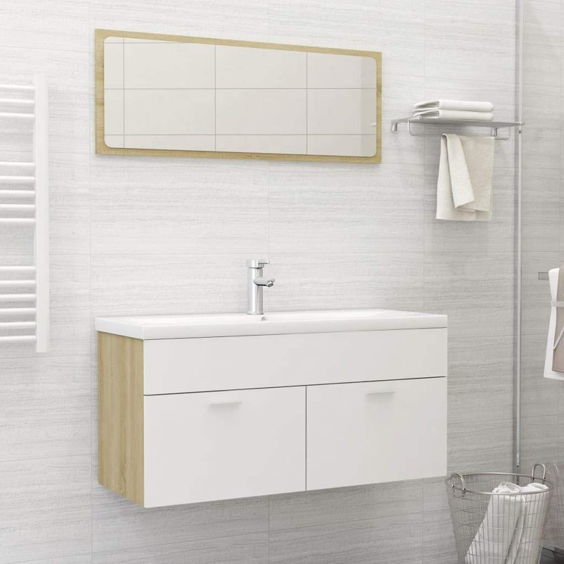 Commode d'appoint à miroir, Blanc / Beige