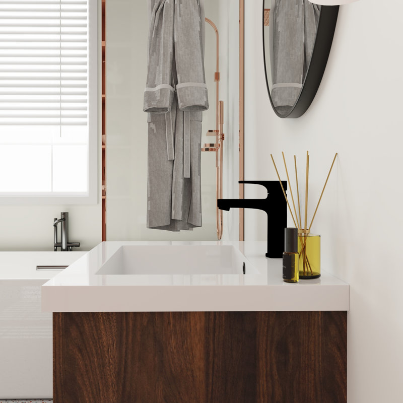 Ensemble de meuble-lavabo mural simple 24 po Lanayia, Brun foncé