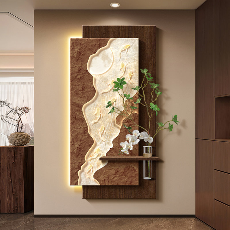 Art mural brun en grès manufacturé, Brun / Beige, H 39,37 po x l 19,69 po