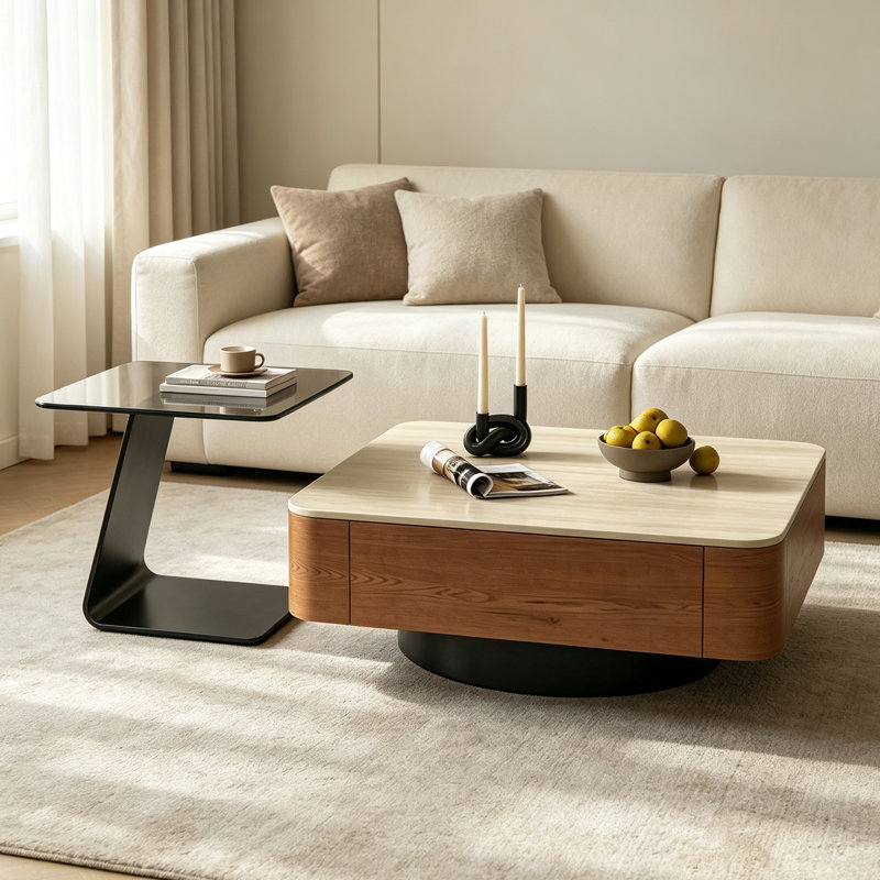 Table basse de rangement moderne en ardoise, H 12,99 po x l 31,49 po x P 31,49 po